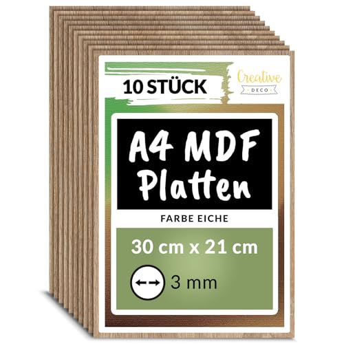 Creative Deco 10 x A4 MDF Platten Einseitig Lackiert Eiche | 300 x 210 x 3 mm | Dünne Holz-Platten | Perfekt für Laser, CNC Router, Modellierung, Laubsäge Creative Deco 10 x A4 MDF Platten Einseitig Lackiert Eiche | 300 x 210 x 3 mm | Dünne Holz-Platten | Perfekt für Laser, CNC Router, Modellierung, Laubsäge von Creative Deco