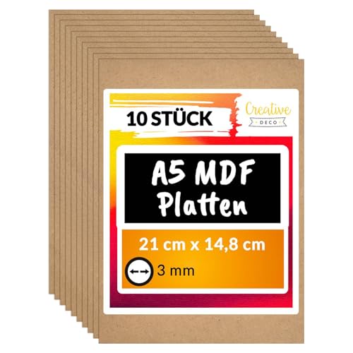 Creative Deco 10 x A5 MDF Platten | 148 x 210 x 3 mm | Dünne Holz-Platten | Perfekt für Laser, CNC Router, Modellierung, Durchbrochenes, Laubsäge Creative Deco 10 x A5 MDF Platten | 148 x 210 x 3 mm | Dünne Holz-Platten | Perfekt für Laser, CNC Router, Modellierung, Durchbrochenes, Laubsäge von Creative Deco