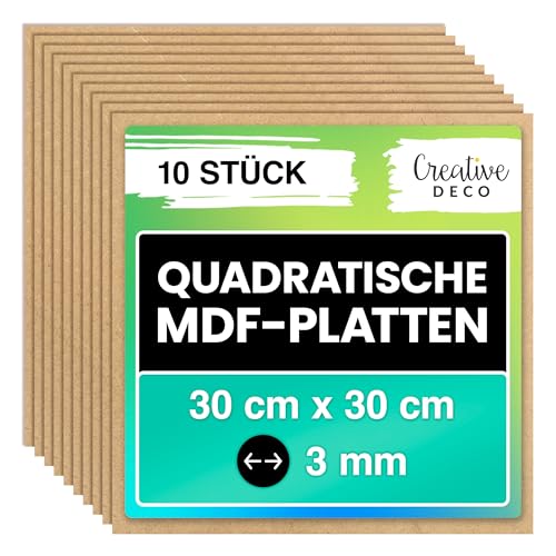 Creative Deco 10 x Quadratische MDF Platten | 300 x 300 x 3 mm | Dünne Holz-Platten | Perfekt für Laser, CNC Router, Modellierung, Laubsäge Creative Deco 10 x Quadratische MDF Platten | 300 x 300 x 3 mm | Dünne Holz-Platten | Perfekt für Laser, CNC Router, Modellierung, Laubsäge von Creative Deco