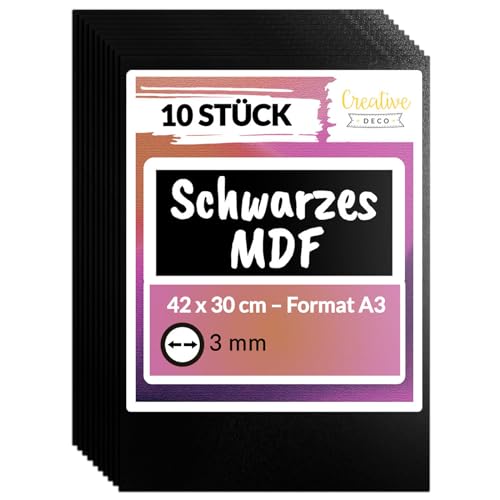Creative Deco 10 x Schwarze A3 MDF Platten | 420 x 300 x 3 mm | Dünne Holz-Platten | Perfekt für Laser, CNC Router, Modellierung, Durchbrochenes, Laubsäge von Creative Deco