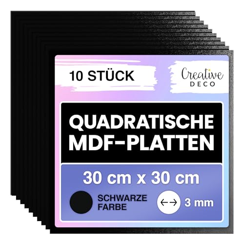 Creative Deco 10 x Schwarze Quadratische MDF Platten | 300 x 300 x 3 mm | Dünne Holz-Platten Einseitig Lackiert | Perfekt für Laser, CNC Router, Modellierung, Laubsäge Creative Deco 10 x Schwarze Quadratische MDF Platten | 300 x 300 x 3 mm | Dünne Holz-Platten Einseitig Lackiert | Perfekt für Laser, CNC Router, Modellierung, Laubsäge von Creative Deco