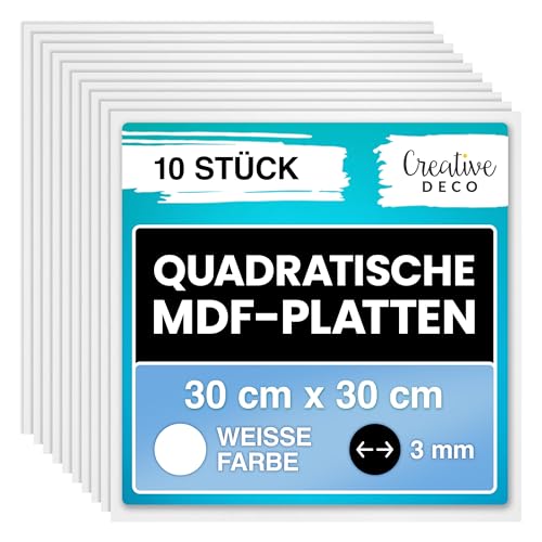 Creative Deco 10 x Weiße Quadratische MDF Platten | 300 x 300 x 3 mm | Dünne Holz-Platten Einseitig Lackiert | Perfekt für Laser, CNC Router, Modellierung, Laubsäge Creative Deco 10 x Weiße Quadratische MDF Platten | 300 x 300 x 3 mm | Dünne Holz-Platten Einseitig Lackiert | Perfekt für Laser, CNC Router, Modellierung, Laubsäge von Creative Deco