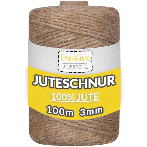 Creative Deco 100m Juteschnur Natur Braun | 328 Fuß | 2-3 mm Dicke 3-Lagig | Jutekordel Jutegarn Hanfschnur Juteband Paketband Stark | Jute Schnur Kordel Seil Für Dekoration, DIY Handwerk, Verpackung von Creative Deco