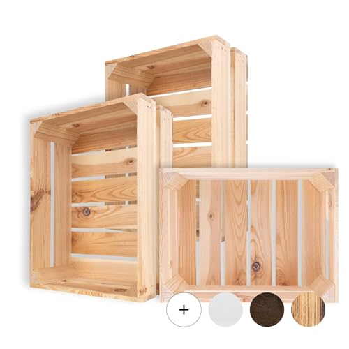 Creative Deco 3 x Holzkiste Natur | Weinkisten Set Obstkiste Holz | Geschliffen | 40 x 30 x 15 cm | Vintage Holzbox Kiste Perfekt als Deko Geschenkkorb leer Spielzeugkiste Aufbewahrungsbox von Creative Deco