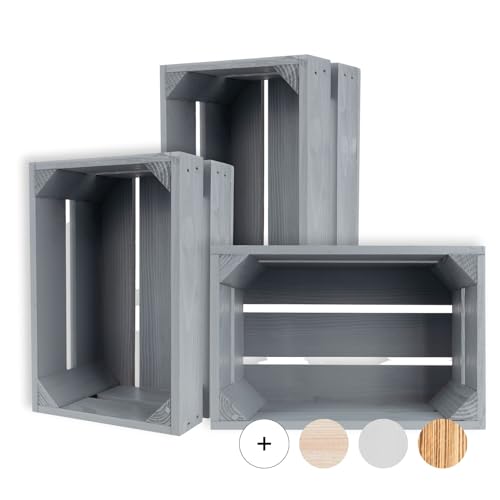 Creative Deco 3 x Kleine Holzkiste Grau | 30 x 20 x 15 cm | Weinkisten Set Obstkiste Holz | Geschliffen Vintage Holzbox Kiste | Perfekt als Deko Geschenkkorb leer Spielzeugkiste Aufbewahrungsbox von Creative Deco