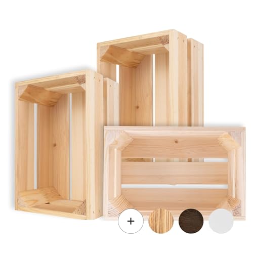Creative Deco 3 x Kleine Holzkiste Natur | Weinkisten Set Obstkiste Holz | 30 x 20 x 15 cm | Geschliffen | Vintage Holzbox Kiste Perfekt als Deko Geschenkkorb leer Spielzeugkiste Aufbewahrungsbox von Creative Deco