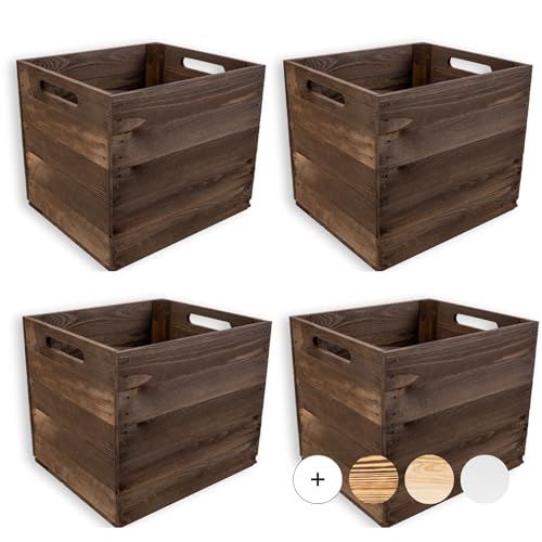 Creative Deco 4 x Holzkiste Wenge | passend für Kallax Regal | Holzbox mit Griffen | 33 x 37 x 33cm | Geschliffenes Holz | Aufbewahrungsbox Kinder Kisten für Regal Regalbox Holz Spielzeugkiste von Creative Deco