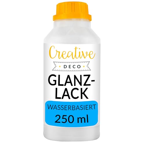 Creative Deco Acryl Glanzlack Firnis | 250 ml Flasche Klarlack | Oberflächenfinish auf Wasserbasis | Permanenter farbloser Lack | Verwendung im Innen- und Außenbereich | Bastelprojekte und Gemälde von Creative Deco