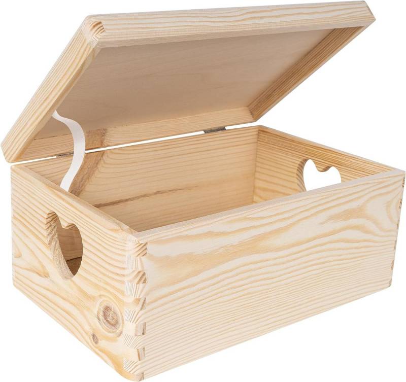 Creative Deco Aufbewahrungsbox Holzkiste mit Deckel Erinnerungsbox Holzbox, herzförmige Griffe von Creative Deco