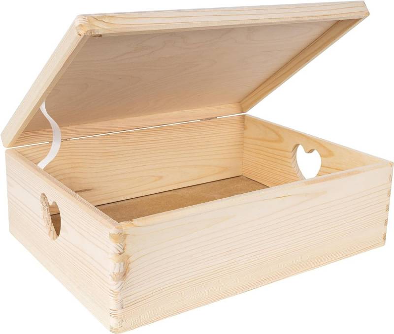 Creative Deco Aufbewahrungsbox Holzkiste mit Deckel Erinnerungsbox Holzbox, herzförmige Griffe von Creative Deco
