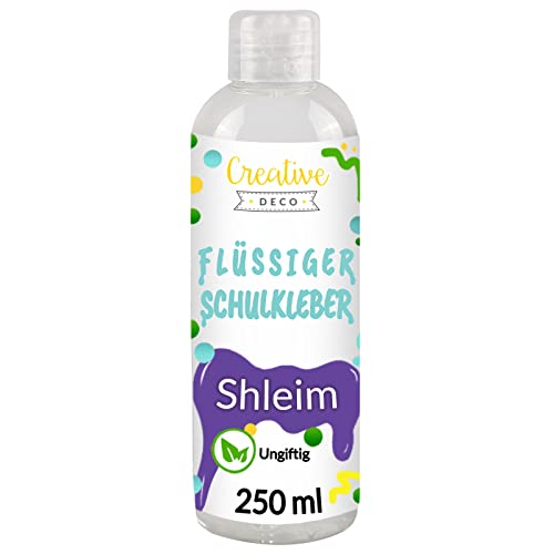 Creative Deco Bastelkleber für Schleim Flüssig-kleber PVA | 250 ml Klebstoff für Kunstprojekte Papier Karton | Slime Kleber zum Basteln | Glue | Waschbarer Schulkleber | Hohe Effizienz | Transparente von Creative Deco