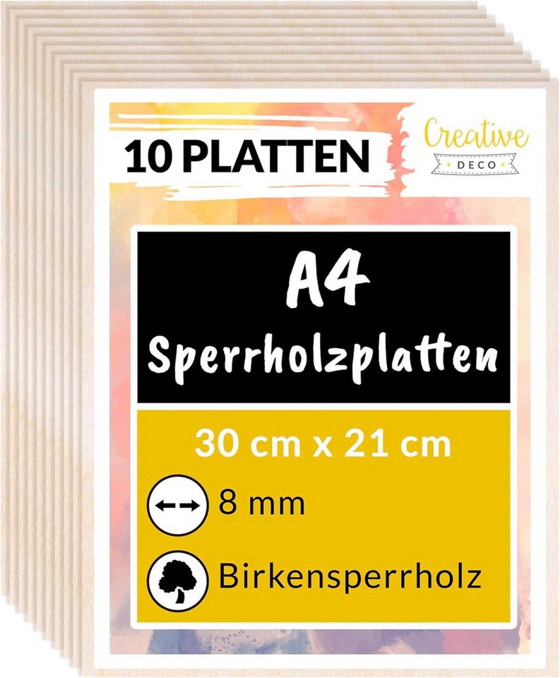 Creative Deco Bastelnaturmaterial Sperrholzplatte 8mm Birkensperrholz Dünne Holz-Zuschnitte, (10-tlg), Perfektes Blatt für Laubsäge, Brandmalerei, Laserschnitt von Creative Deco