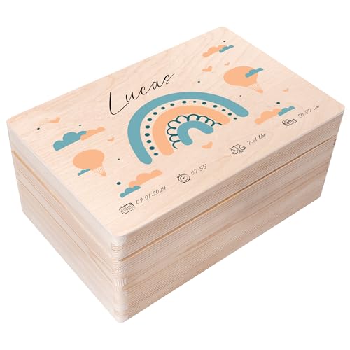 Creative Deco Erinnerungsbox Baby Personalisierte mit Namen - Elefant | Individuelle Erinnerungskiste Geschenk zur Geburt für Mädchen und Jungen | Holzkiste mit Deckel | Farbdruck von Creative Deco