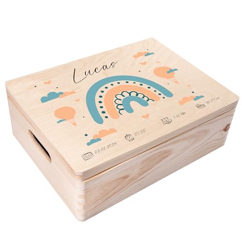 Creative Deco Erinnerungsbox Baby Personalisierte mit Namen - Elefant | Individuelle Erinnerungskiste Geschenk zur Geburt für Mädchen und Jungen | Holzkiste mit Deckel | Farbdruck von Creative Deco