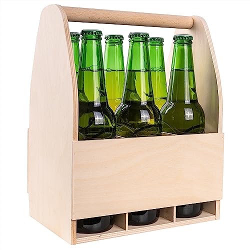 Creative Deco Flaschenträger Holz für 6 Bierflaschen | Bierträger Flaschenhalter | Maße 24 x 16 x 30 cm (+/- 1 cm)| Männerhandtasche Holz von Creative Deco