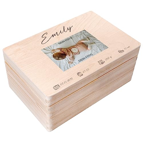 Creative Deco Foto Erinnerungsbox Baby Holzkiste Fotogeschenke Personalisierte | für Geburt & Taufe | Dein Eigenes Bild Individuelle Geschenk für Mädchen und Jungen | Erinnerungskiste von Creative Deco