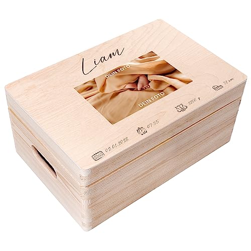 Creative Deco Foto Erinnerungsbox Baby Holzkiste Fotogeschenke Personalisiert | für Geburt & Taufe | Dein Eigenes Bild Individuelle Geschenk für Mädchen und Jungen | Erinnerungskiste von Creative Deco