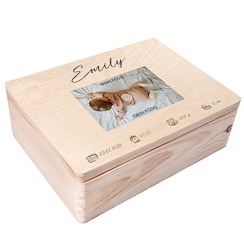 Creative Deco Foto Erinnerungsbox Baby Holzkiste Fotogeschenke Personalisierte | für Geburt & Taufe | Dein Eigenes Bild Individuelle Geschenk für Mädchen und Jungen | Erinnerungskiste von Creative Deco