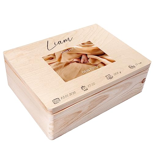 Creative Deco Foto Erinnerungsbox Baby Holzkiste Fotogeschenke Personalisiert | für Geburt & Taufe | Dein Eigenes Bild Individuelle Geschenk für Mädchen und Jungen | Erinnerungskiste von Creative Deco