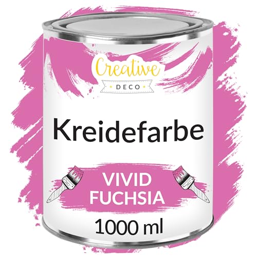 Creative Deco Fuchsia Kreidefarbe für Möbel 1000ml | Möbellack Möbelfarbe ohne Schleifen | Für Landhaus Vintage-Stil Decoupage Möbel-Renovierung Matt Abwaschbar Wisch-Effekt Gradient-Effekt möglich von Creative Deco