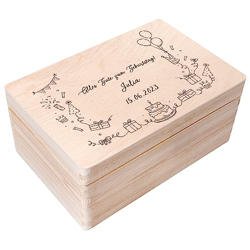 Creative Deco Personalisiert Geburtstag Geschenke für Frauen, Männer und Kinder Erinnerungsbox Holzkiste | Mehrere Motiv für Geburtstag | Individuelle Geschenk | Geschenkkiste Geschenkbox von Creative Deco