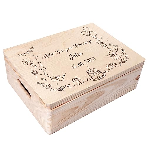 Creative Deco Personalisiert Geburtstag Geschenke für Frauen, Männer und Kinder Erinnerungsbox Holzkiste | Basic Motiv für Geburtstag | Individuelle Geschenk | Geschenkkiste Geschenkbox von Creative Deco