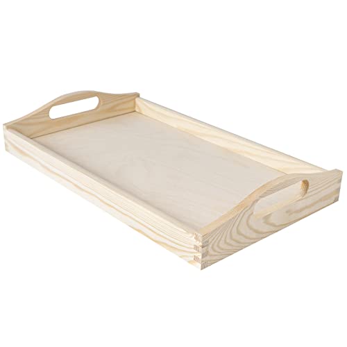 Creative Deco Größe Serviertablett Tablett Holz mit Griff | 39,5 x 24 x 6,3 cm | Unbehandelt Holztablett Perfekt zum Servieren, Dekorieren, Küche und Frühstück von Creative Deco