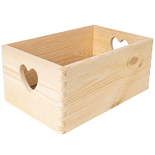 Creative Deco Große Holzkiste Obstkiste Korb | 30x20x13cm (+/-1cm) | Herzförmigen Griffen | ohne Deckel | Hölzernen Kasten Unlackiert Holzbox Kiste Ostern Osterdeko | Dokumente Spielzeuge Werkzeuge von Creative Deco