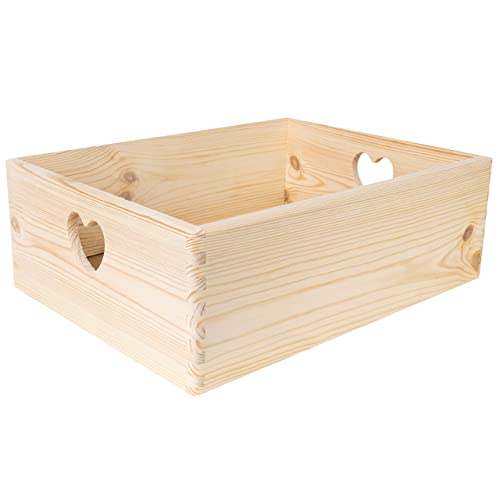 Creative Deco Große Holzkiste Obstkiste Korb | 40x30x13cm (+/-1cm) | Herzförmigen Griffen | ohne Deckel | Hölzernen Kasten Unlackiert Holzbox Kiste Ostern Osterdeko | Dokumente Spielzeuge Werkzeuge von Creative Deco