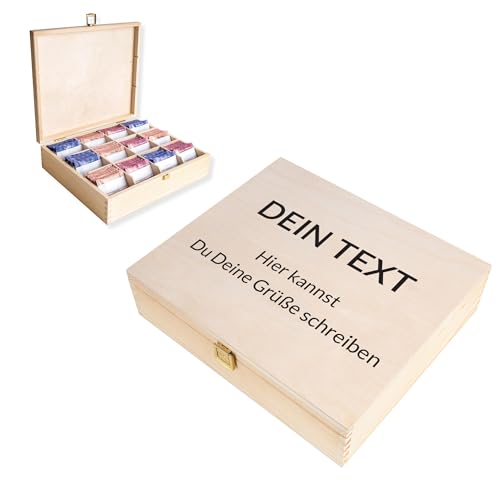 Creative Deco Große Teebox Holz | Personalisierte Geschenke Wunschtext Individuelles Geschenk | Teekiste 12 Fächer | Geschenkkiste Geschenkbox für Frauen, Männer, Teeliebhaber von Creative Deco