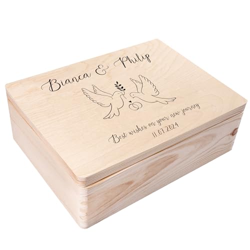 Creative Deco Hochzeitsgeschenke Personalisiert für Brautpaar | Geschenk zur Hochzeit | Erinnerungsbox Hochzeit | Geschenkkiste JGA | Holzkiste mit Deckel | Hochzeitsgeschenk Personalisierte Farbdruck von Creative Deco