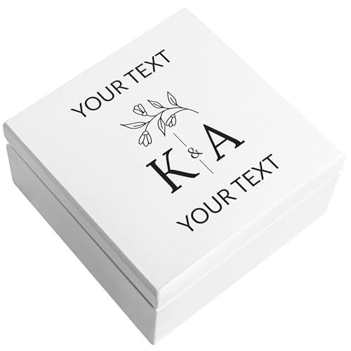 Creative Deco Hochzeitsgeschenke Personalisiert für Brautpaar | Weiß Geschenk zur Hochzeit | Erinnerungsbox Schmuckkästchen | Holzkiste mit Deckel | Hochzeitsgeschenk Personalisierte Ringschatulle von Creative Deco