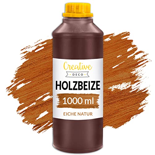 Creative Deco Holzbeize auf Wasserbasis | 1L | Eiche-Natur Holz Farbe | Schnelltrocknender Lack | Ungiftig | Varnish Für Holz, Holzverkleidungen, Beton, Ziegel, Tapeten & mehr | Hocheffizient von Creative Deco