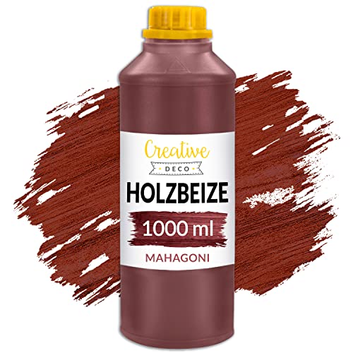 Creative Deco Holzbeize auf Wasserbasis | 1L | Mahagoni Holz Farbe | Schnelltrocknender Lack | Ungiftig | Varnish Für Holz, Holzverkleidungen, Beton, Ziegel, Tapeten & mehr | Hocheffizient von Creative Deco