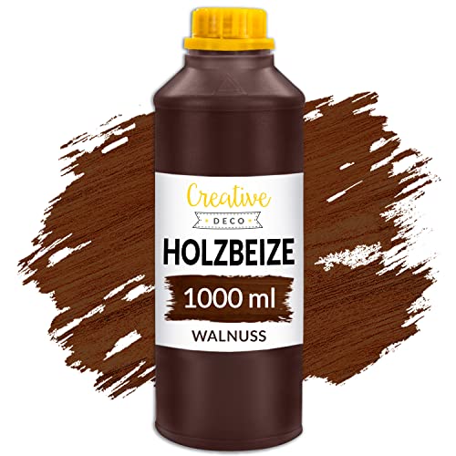 Creative Deco Holzbeize auf Wasserbasis | 1L | Walnuss Holz Farbe | Schnelltrocknender Lack | Ungiftig | Varnish Für Holz, Holzverkleidungen, Beton, Ziegel, Tapeten & mehr | Hocheffizient von Creative Deco