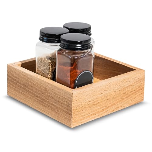 Creative Deco Holzbox Aufbewahrungsbox | 15 x 15 x 5 cm | Holzkiste Klein Ordnungsbox Holz Organizer Box | Buchenholz | Tablett für Kleinigkeiten, Wertsachen, als Gewürz Organizer von Creative Deco