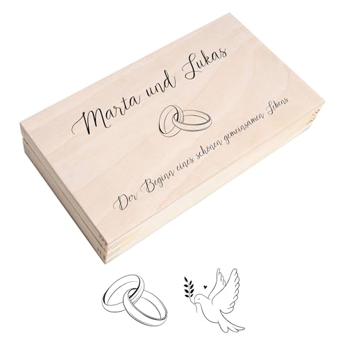 Creative Deco Holzbox Spardose Holzkiste Personalisiert Geschenk zur Hochzeit | 18 x 10 x 3,5 cm | Geldgeschenke Geldkassette Holz Geschenkbox Aufbewahrungsbox von Creative Deco