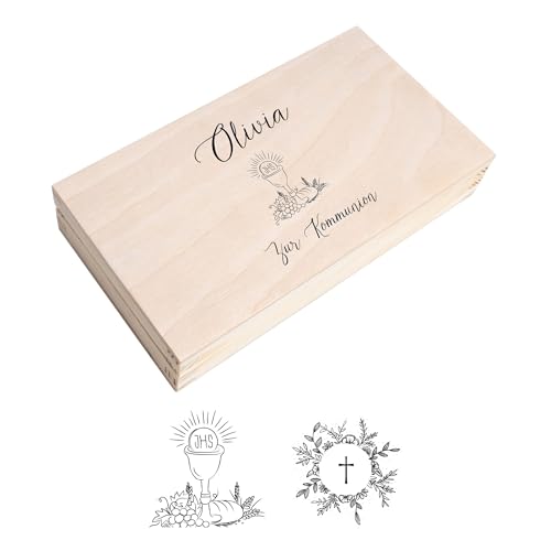 Creative Deco Holzbox Spardose Holzkiste Personalisiert Geschenk zur Taufe Kommunion | 18 x 10 x 3,5 cm | Geldgeschenke Geldkassette Holz Geschenkbox Aufbewahrungsbox von Creative Deco