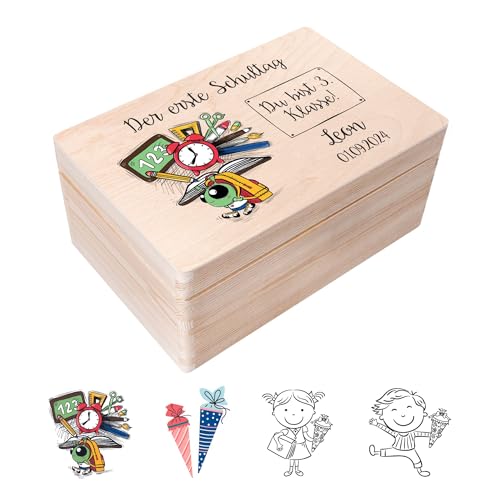 Creative Deco Personalisiert Einschulung Geschenk | Junge/Mädchen Schulanfang Geschenke | Einschulungsgeschenke Erster Schultag | Schultüte Holzkiste Erinnerungsbox | für 1. und 5. Klasse | Deko von Creative Deco