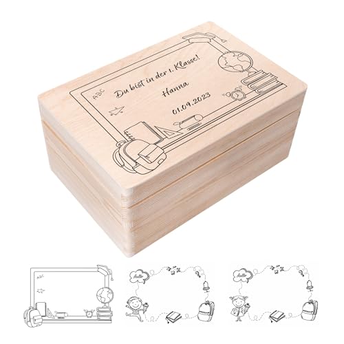 Creative Deco Personalisiert Einschulung Geschenk | Junge/Mädchen Schulanfang Geschenke | Einschulungsgeschenke Erster Schultag | Schultüte Holzkiste Erinnerungsbox | für 1. und 5. Klasse | Deko von Creative Deco