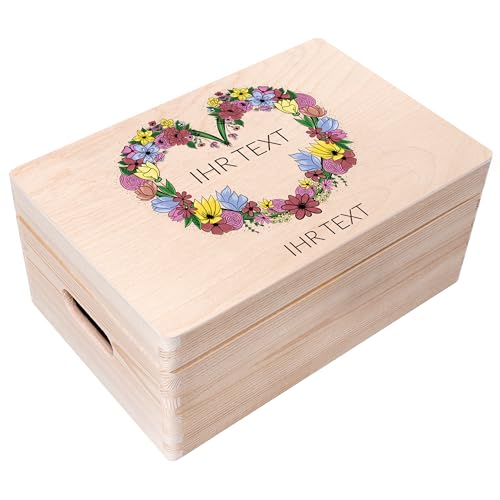 Creative Deco Holzkiste Personalisiert Geschenbox Wunschtext | 30x20x14 cm (+/-1cm) | Mehrere Motive für Muttertag | Groß Natur Erinnerungsbox Spielzeugkiste Holzbox mit Deckel und Griffen Gravur von Creative Deco