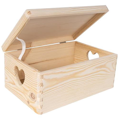 Creative Deco Holzkiste mit Deckel | 30x20x14 cm (+/-1cm) | Erinnerungsbox Baby Groß Holzbox Unlackiert Kasten | Herzförmigen Griffen | Ostern Geschenke Kinder Dokumente Spielzeug | ROH UNGESCHLIFFEN von Creative Deco