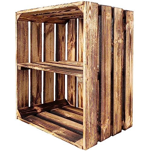 Creative Deco Große Vintage Holzkiste mit Regal | 50x40x30 cm | Geflammt Deko Holzbox | Geschenke Holzbox Kiste Perfekt als Geschenkbox Weinkiste Spielzeugkiste Aufbewahrungsbox von Creative Deco