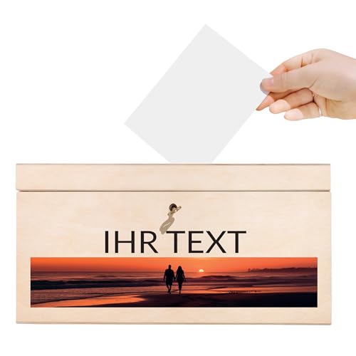 Creative Deco Kartenbox Hochzeit Personalisiert Holzkiste mit Deckel | 29 x 25 x 15 cm (+/- 0,5 cm) | Geldbox mit Wunschtext + Foto | Geldgeschenke Box Holzbox mit Schlitz Geschenkkarten Briefbox von Creative Deco
