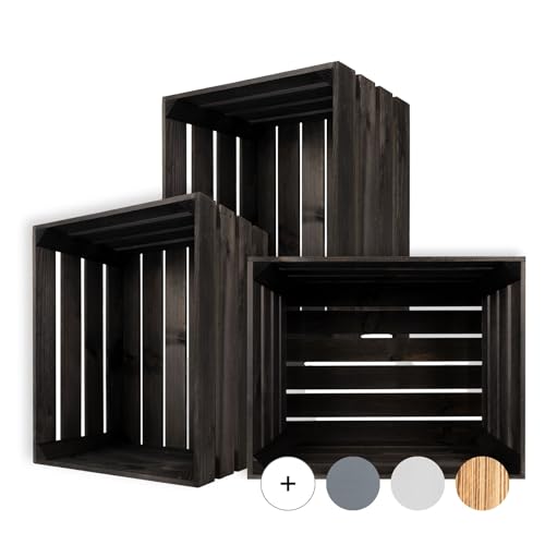 Creative Deco Kiste Holz Deko Holzkiste Schwarz | 50 x 40 x 30 cm | Geschliffen | Obstkiste Weinkisten Apfelkiste | Perfekt als Geschenkbox Spielzeugkiste Aufbewahrungskiste von Creative Deco