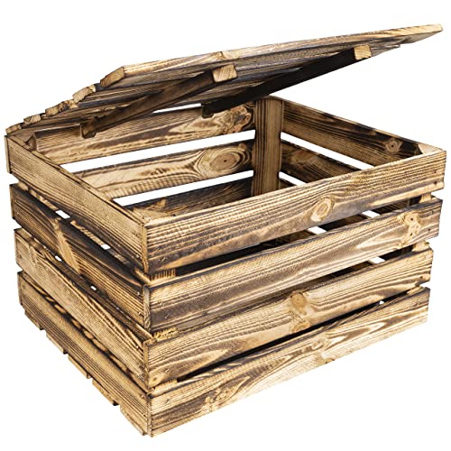 Creative Deco Große Holzkiste mit Deckel Vintage | 50x40x30 cm | Geflammt Deko Holztruhe mit Deckel | Geschenke Truhe Holzbox Kiste Perfekt als Geschenkbox Weinkiste Spielzeugkiste Aufbewahrungsbox von Creative Deco