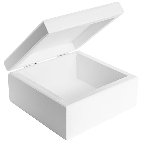Creative Deco Kleine Holzkiste mit Deckel | Weiß | Erinnerungsbox Baby | 10x10x5 cm (+/-0,5 cm) | Geschenkbox Schmuckkästchen | Holzbox Klein für Decoupage, Dekoration, Aufbewahrung von Creative Deco