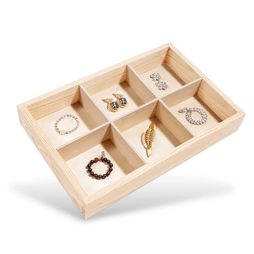 Creative Deco Kleine Setzkasten Holz Sammelbox | 6 Fächer | 27,5 x 18 x 4 cm (+/- 0,5 cm) | Holztablett Bemalen Sortierung Speicherregal Box Drucker | Perfekt für Decoupage, Lagerung, Dekoration von Creative Deco