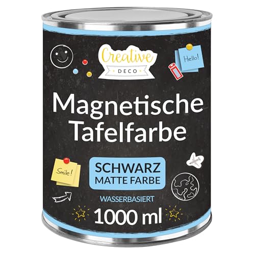 Creative Deco Magnetisch Schwarz Wandfarbe Kreidefarbe Tafelfarbe | 1000ml | 2 m² Effizienz mit 3 Schichten | Für Wand, Holz, Metall, Glas | Wasserbasis | Kreideschreiben und Zeichnen von Creative Deco