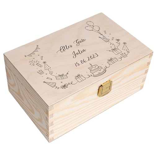 Creative Deco Personalisiert Geburtstag Geschenke für Frauen, Männer und Kinder Erinnerungsbox Holzkiste | Basic Motiv für Geburtstag | Individuelle Geschenk | Geschenkkiste Geschenkbox von Creative Deco